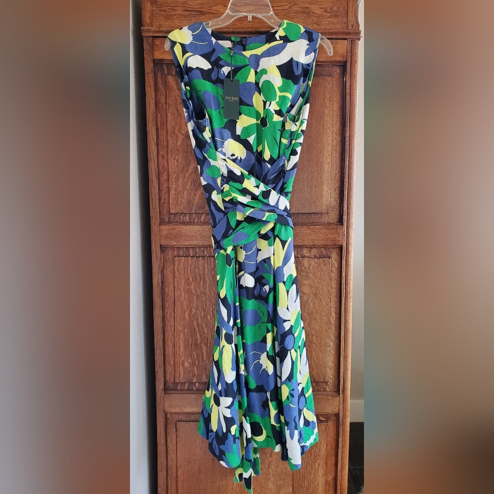 HOBBS LONDON Twitchill Bright Floral Print Linen Tie Waist, Fit & Flare Dress